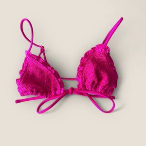 Frankies Bikinis Penny Triangle Shine Bikini Top in Candy Pink